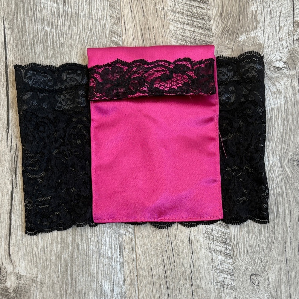 3/$15 Pink and Black Lace Garter with Storage